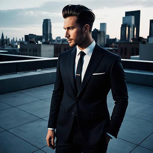 Sleek Hairstyle Man in Urban Rooftop