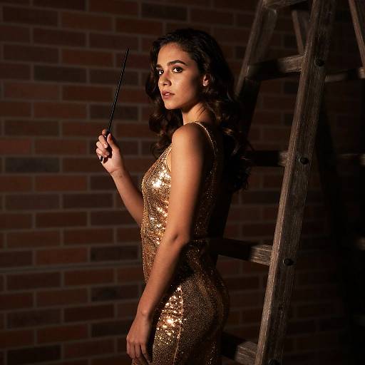 Elegant Woman in Gold Dress Portrait