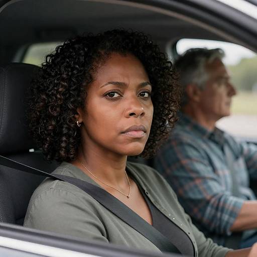 Serious Middle-Aged African-American Woman in Car