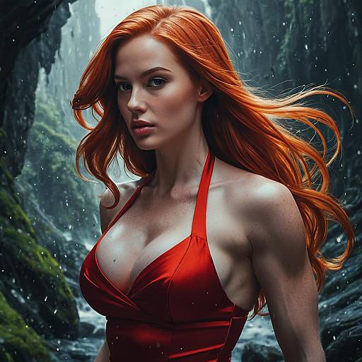 Red-haired Woman in Red Halter Top