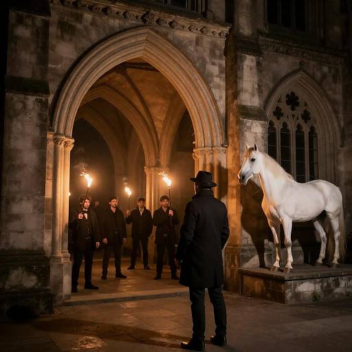 Gothic Night Scene with Dramatic Lighting