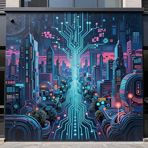 Cybernetic Landscape AI Mural Art