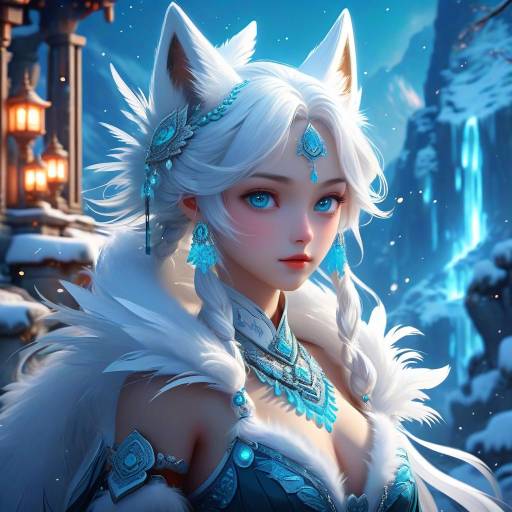 Elegant Anime Character in Snowy Shrine