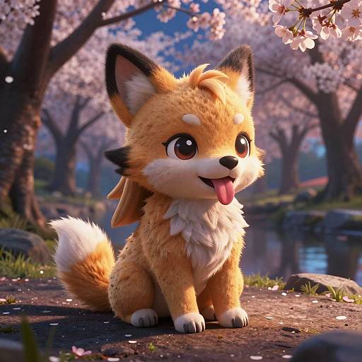 Chibi Amaterasu in Cherry Blossom Forest