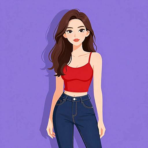 Casual Woman in Red Tank and Jeans