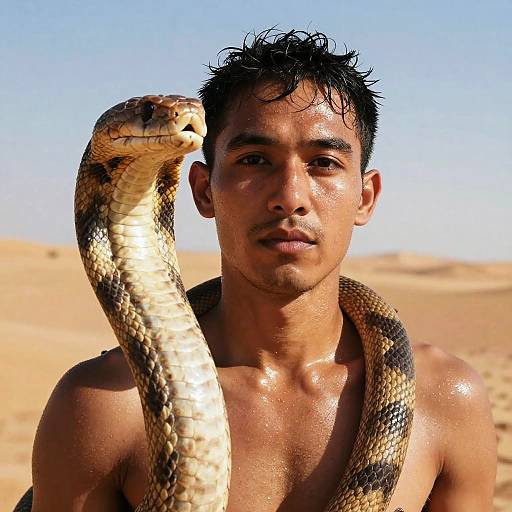 Hyperrealistic Desert Snake Charmer Portrait