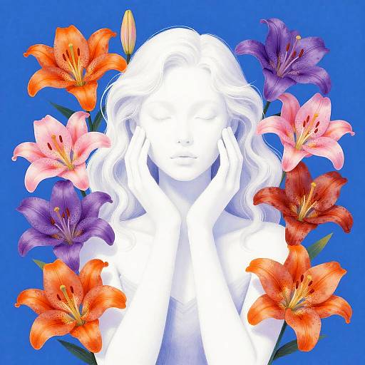 Surreal Portrait with Vibrant Lilies