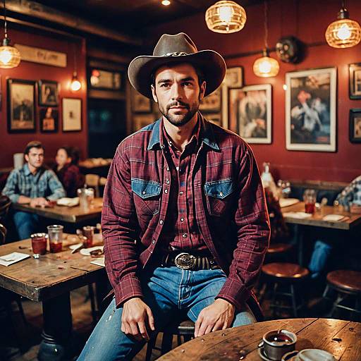 Man in Cowboy Outfit at Themed Restaurant