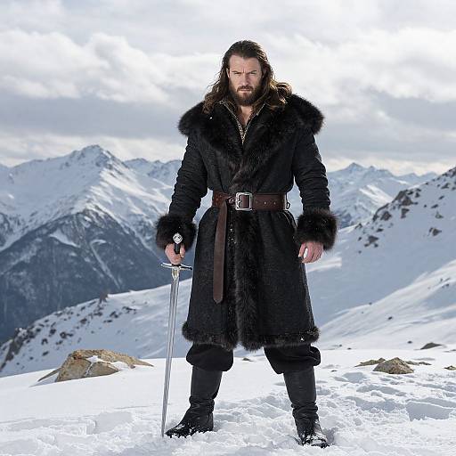 Bearded Warrior in Snowy Mountains