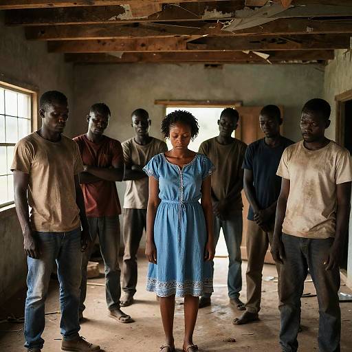 Somber Portrait in a Dilapidated Room