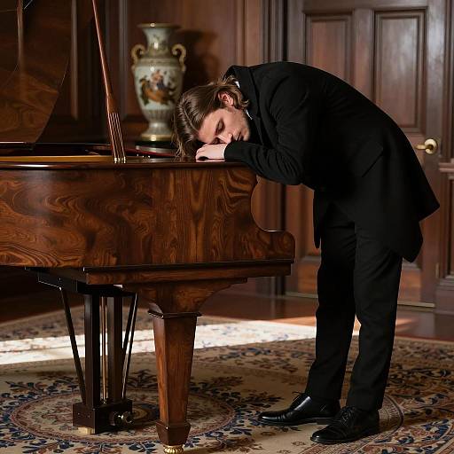 Elegant Man Posing by Grand Piano