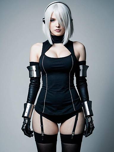 Cosplay realistic photo of a2 (nier:automata). Costume clothes