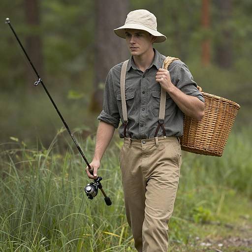 Young Man Fishing in a Forest