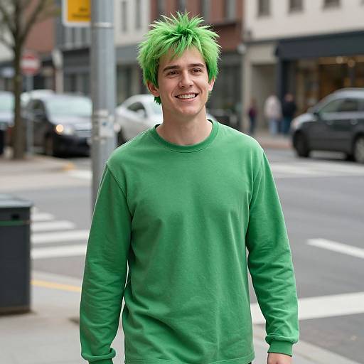 Funny Green Man on Street Corner