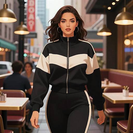 Sporty Chic Woman in NYC Restaurant