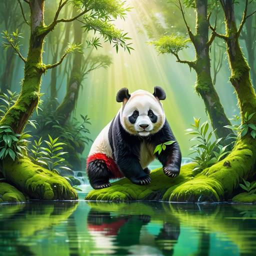 Panda Hopping Through a Serene Landscape Panda Hopping Through a Serene Landscape