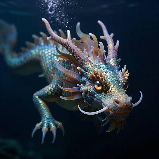 Moonlit Bioluminescent Underwater Dragon Creature