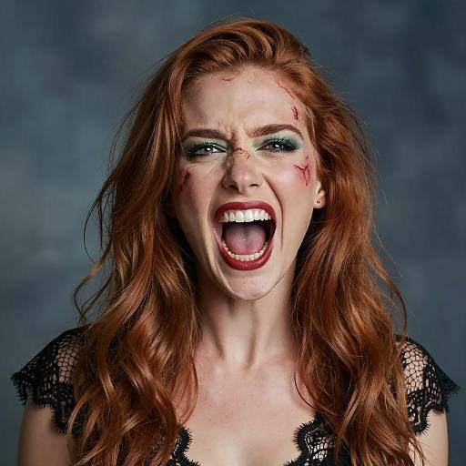 Intense Portrait of a Screaming Woman