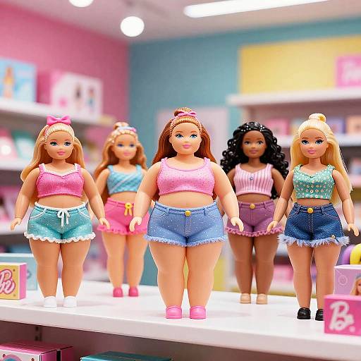 Obese Barbie Dolls in Modern Toy Store