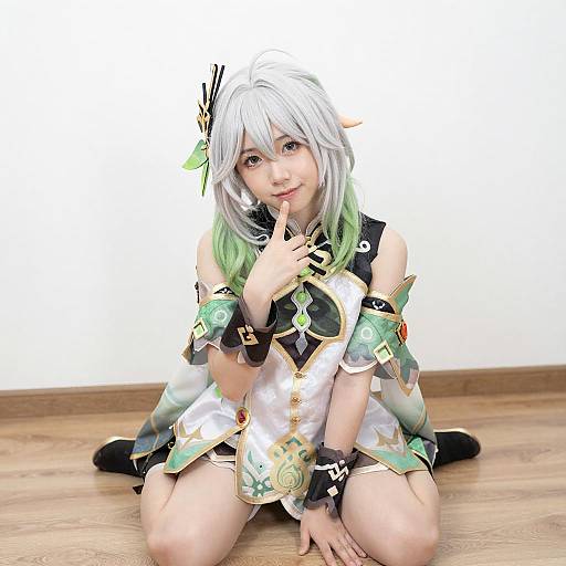 Anime-Style Woman with White Green Hair