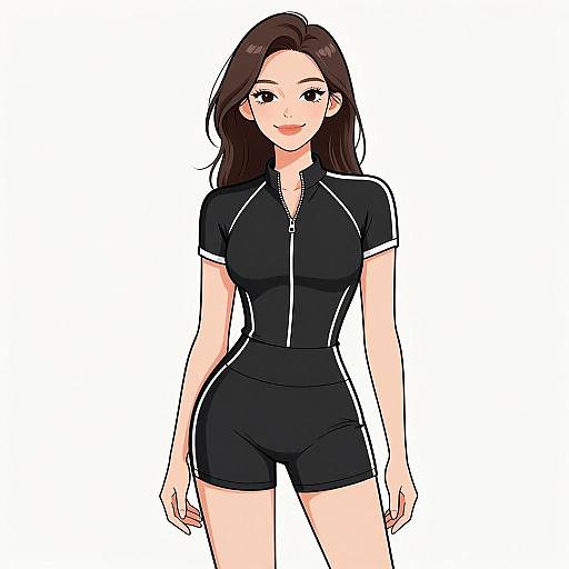 Sporty Chic Woman in Black Romper