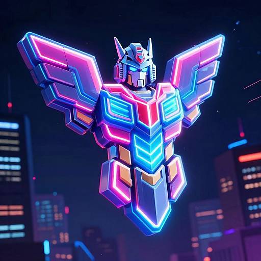 Neon Transformer Emblem in Futuristic City