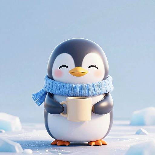 Glossy 3D Penguin Chick with Mug