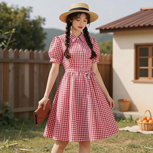 Summer Picnic Attire Woman in Backyard