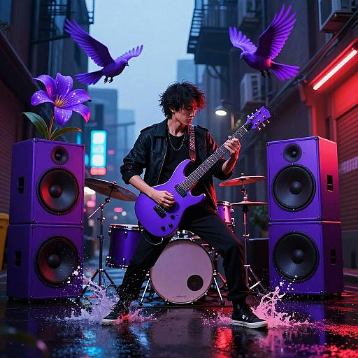 Cyberpunk Drummer in Neon Alley