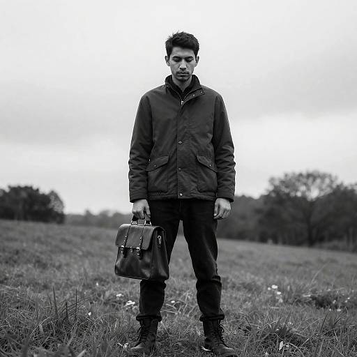 Solitary Man Standing on Grassy Hill