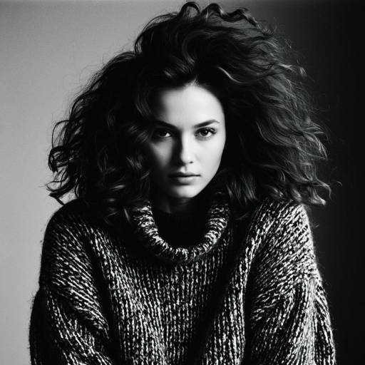 Black and White Portrait of Woman with Curly Hair