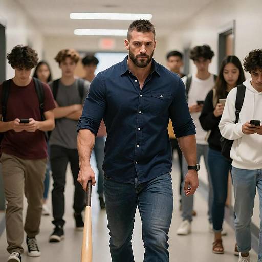 Bearded Man in School Hallway