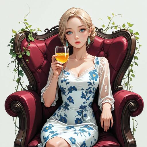 Chic Woman with Juice in Ivy Setting