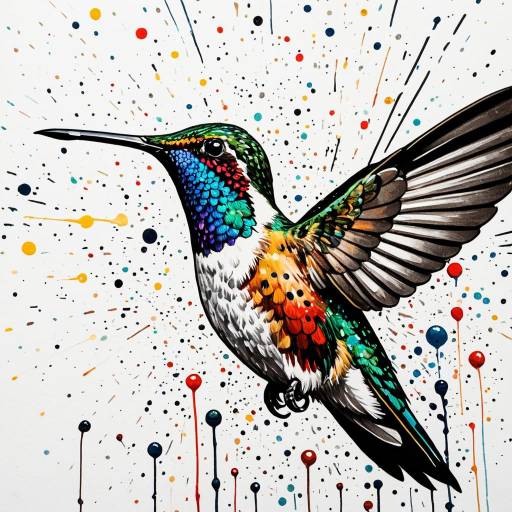 Colorful Hummingbird Acrylic Splatter Art
