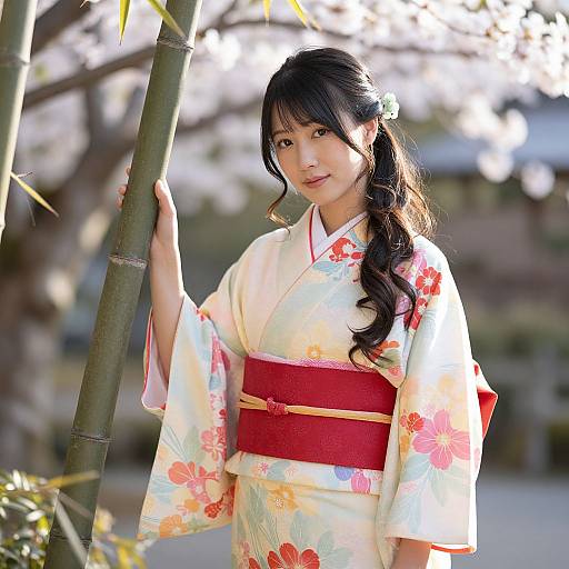 Graceful Woman in Serene Japanese Garden