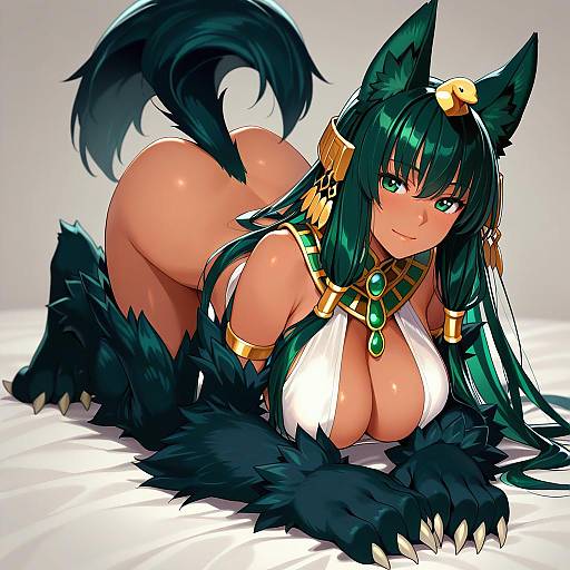 Illustration of Anubis (monster girl encyclopedia), monster girl encyclopedia in the style of Morii shizuki