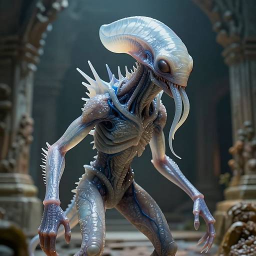 Photorealistic Sci-Fi Creature in Ruins