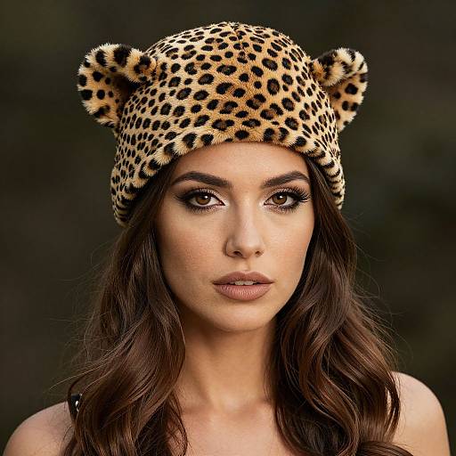 Woman Wearing Leopard Hat with Cheetah