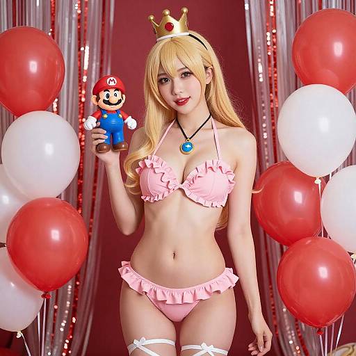 Blonde Cosplayer with Mario Doll