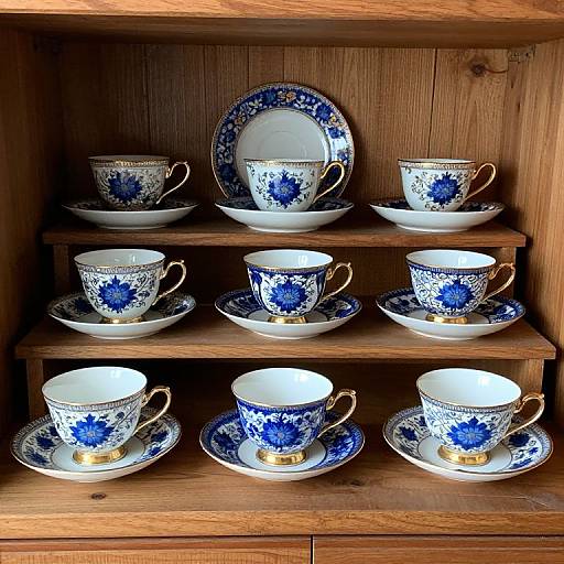 Antique Blue Floral Cups Display