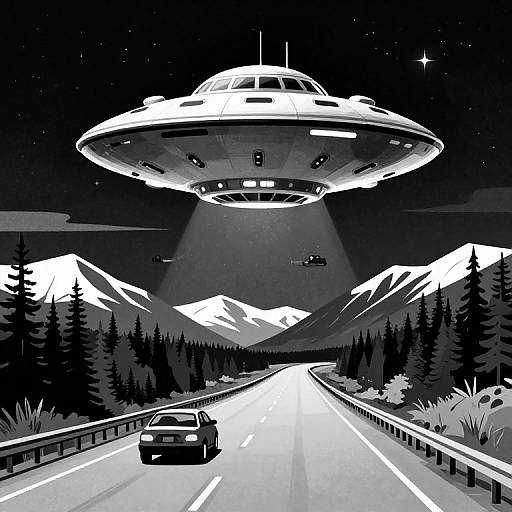 UFO Over Alaskan Highway Illustration