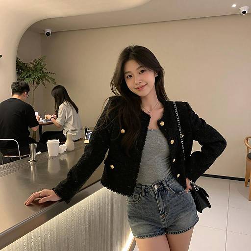 Stylish Young Woman at Trendy Bar