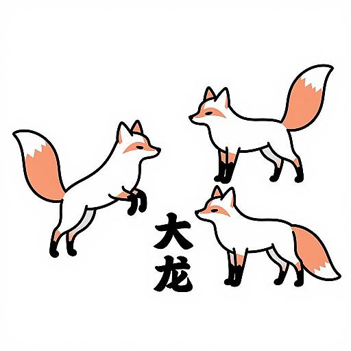 Stylized Foxes with Pink-Tipped Tails