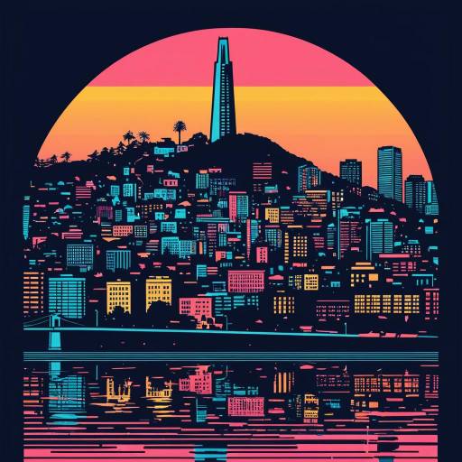 Neon San Francisco Skyline Vector Art