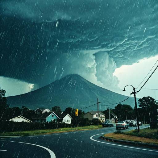 Storm over Suburban Street and Mountain