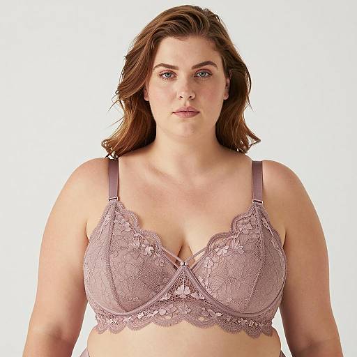 Plus-Size Woman in Mauve Lace Bra