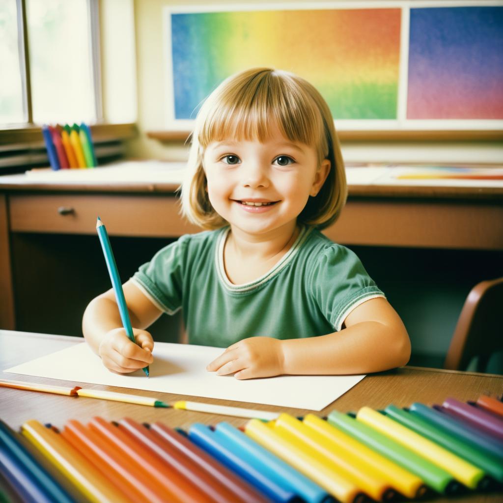 Vintage Cheer: Child with Crayons