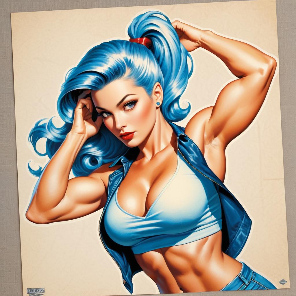 Muscular Blonde Fitness Pinup Art