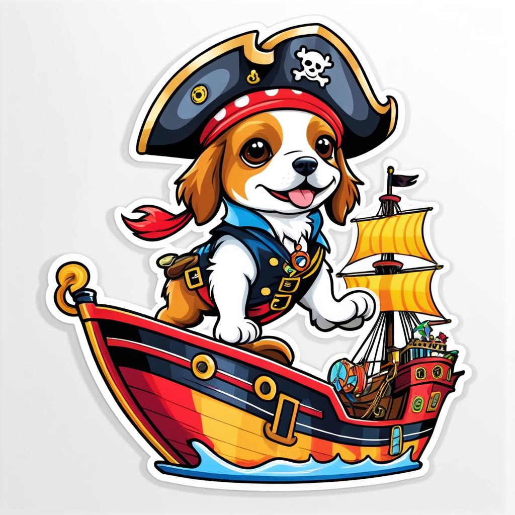 Whimsical Pirate Dog Adventure Sticker