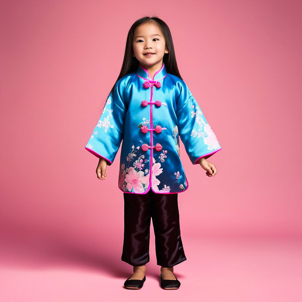 Delighted Little Girl in Silk Tang Suit